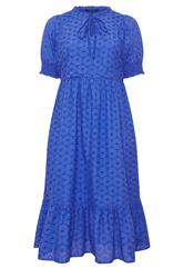 EVANS Curve Blue Tie Neck Broderie Cotton Maxi Dress