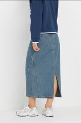 PixieGirl Petite Women's Light Blue Denim Seam Midi Skirt | PixieGirl 4