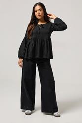 PixieGirl Petite Women's Black Tie Front Cotton Smock Top | PixieGirl 3