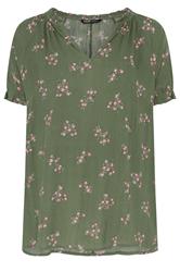 YOURS Curve Green Floral Notch Neck Blouse