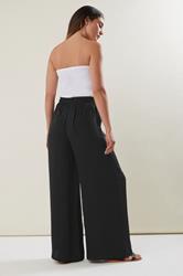 LTS Tall Black Matt Satin Wide Leg Trousers | Long Tall Sally 2