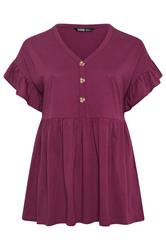 YOURS Plus Size Purple Peplum Button Top | Yours Clothing 5