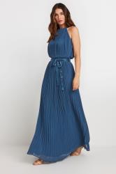 LTS Tall Women's Blue Halterneck Pleated Maxi Dress | Long Tall Sally 3