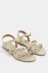 Gold Ditsy Floral Sandals In Wide E Fit