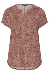 YOURS Curve Burnt Orange Diamond Print Notch Neck Top