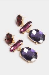 Gold Tone Purple Diamante Statement Earrings | Yours Clothing  2