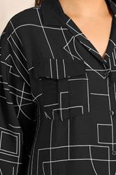 EVANS Plus Size Black Linear Print Utility Pocket Shirt | Evans  4