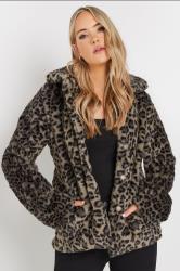 LTS Tall Brown Leopard Print Faux Fur Coat | Long Tall Sally 3