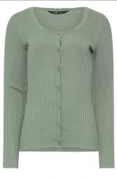 LTS Tall Sage Green Ribbed Scallop Hemline Cardigan