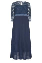 YOURS LONDON Curve Navy Blue Lace Wrap Pleated Maxi Dress