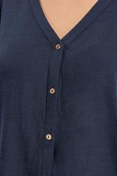 YOURS Plus Size Navy Blue Button Through Linen Blouse | Yours Clothing 4