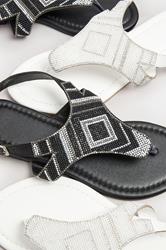 LTS Black Beaded Ankle Strap Sandals In Standard Fit | Long Tall Sally 6
