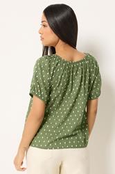 M&Co Petite Khaki Green Dobby Button Up Cotton Blouse | M&Co 2