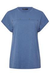 YOURS Curve Blue Stud Grown-On Sleeve T-Shirt