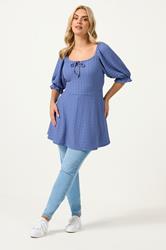YOURS Plus Size Blue Textured Milkmaid Top | Yours Clothing 1