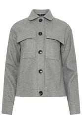 LTS Tall Grey Brushed Button Trucker Jacket