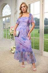 YOURS LONDON Plus Size Purple Abstract Organza Dress | Yours Clothing 3