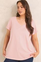 EVANS Plus Size Blush Pink V-Neck Cotton T-Shirt | Evans 3
