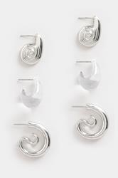 YOURSET 3 PACK Silver Tone Mixed Swirl Earrings | Yours Clothing 3