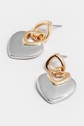 Two Tone Gold & Silver Heart Drop Earrings | Yours Clothing 2