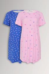 YOURSET 2 PACK Plus Size Pink Soft Touch Palm Tree Nightdresses | Yours Clothing 3