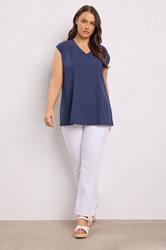 EVANS Plus Size Navy Blue Broderie Anglaise Vest Top | Evans 1