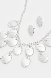 Silver Tone Oval Necklace & Earrings Set | Yours Clothing 2