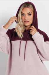 YOURS Plus Size Pink Colour Block Teddy Fleece Hoodie | Yours Clothing 4
