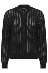 PixieGirl Petite Black Crochet Bomber Cardigan