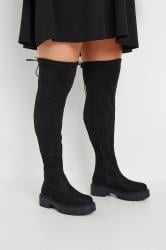 Black Faux Suede Knee High Boots In Extra Wide EEE Fit | Yours Clothing  3