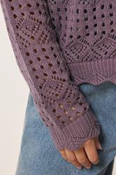 PixieGirl Petite Women's Plum Purple Crochet Button Cardigan | PixieGirl 4
