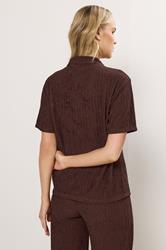 LTS Tall Chocolate Brown Textured Funnel Neck Top | Long Tall Sally 2