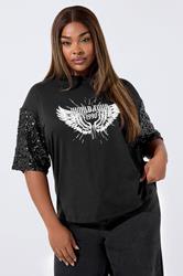 LIMITED COLLECTION Plus Size Black Sequin 'World Tour' Graphic T-Shirt | Yours Clothing 3