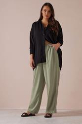 YOURS Plus Size Olive Green Linen Tie Front Trousers | Yours Clothing 2