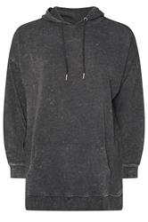 YOURS Curve Black Acid Wash Longline Hoodie