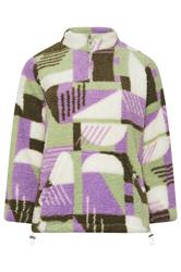 YOURS Plus Size Green & Purple Abstract Quarter Zip Fleece | Yours Clothing 5