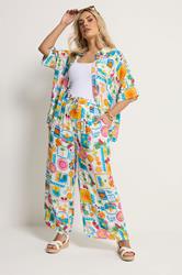 YOURS Plus Size White Mixed Print Trousers | Yours Clothing 3