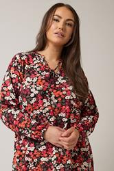 EVANS Plus Size Orange Ditsy Floral Tie Neck Top | Evans 4