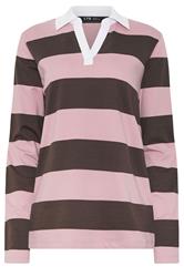 LTS Tall Chocolate Brown & Pink Stripe Cotton Rugby Sweatshirt