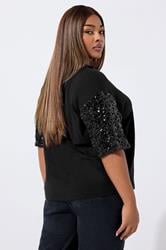 LIMITED COLLECTION Plus Size Black Sequin 'World Tour' Graphic T-Shirt | Yours Clothing 2