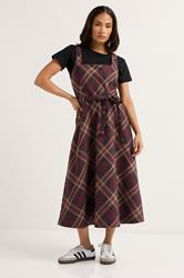 PixieGirl Petite Women's Burgundy Red Check Pinafore Midi Dress | PixieGirl 2