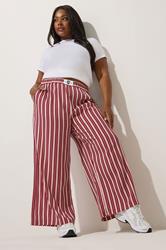 LIMITED COLLECTION Plus Size Dark Pink Stripe Boxer Waist Trousers | Yours Clothing 3