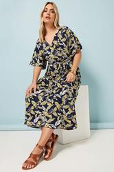 YOURS Plus Size Navy Blue Leaf Print Wrap Maxi Dress | Yours Clothing 1