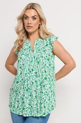 YOURS Plus Size Green Floral Pintuck Blouse | Yours Clothing 3