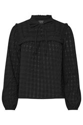 PixieGirl Petite Women's Black Crinkle Crochet Tie Neck Blouse | PixieGirl 6