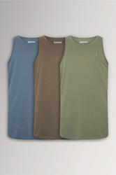 BadRhino Big & Tall 3 Pack Blue/Green/Brown Extra Long Plain Vest Top | BadRhino 3