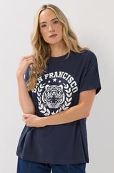 LTS Tall Navy Blue Cotton 'San Francisco' Slogan T-Shirt | Long Tall Sally 3