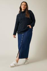 EVANS Plus Size Navy Blue Roll Neck Knitted Jumper | Evans 2