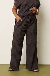 YOURS Plus Size Chocolate Brown Bubble Textured Wide Leg Trousers | Yours Clothing 3