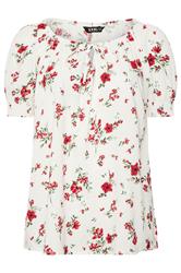 YOURS Curve White Floral Print Tie Neck Top